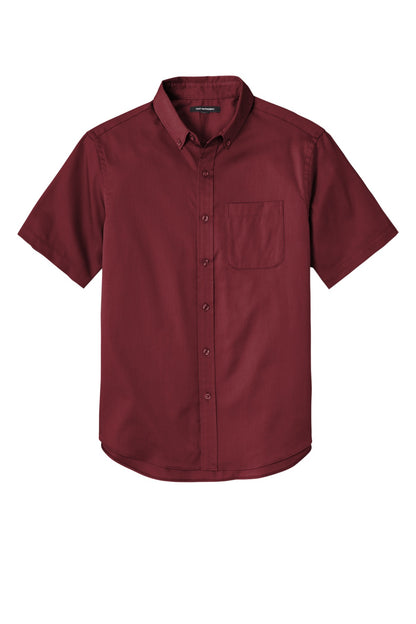 Port Authority Short Sleeve SuperPro React Twill Shirt. W809 Burgundy