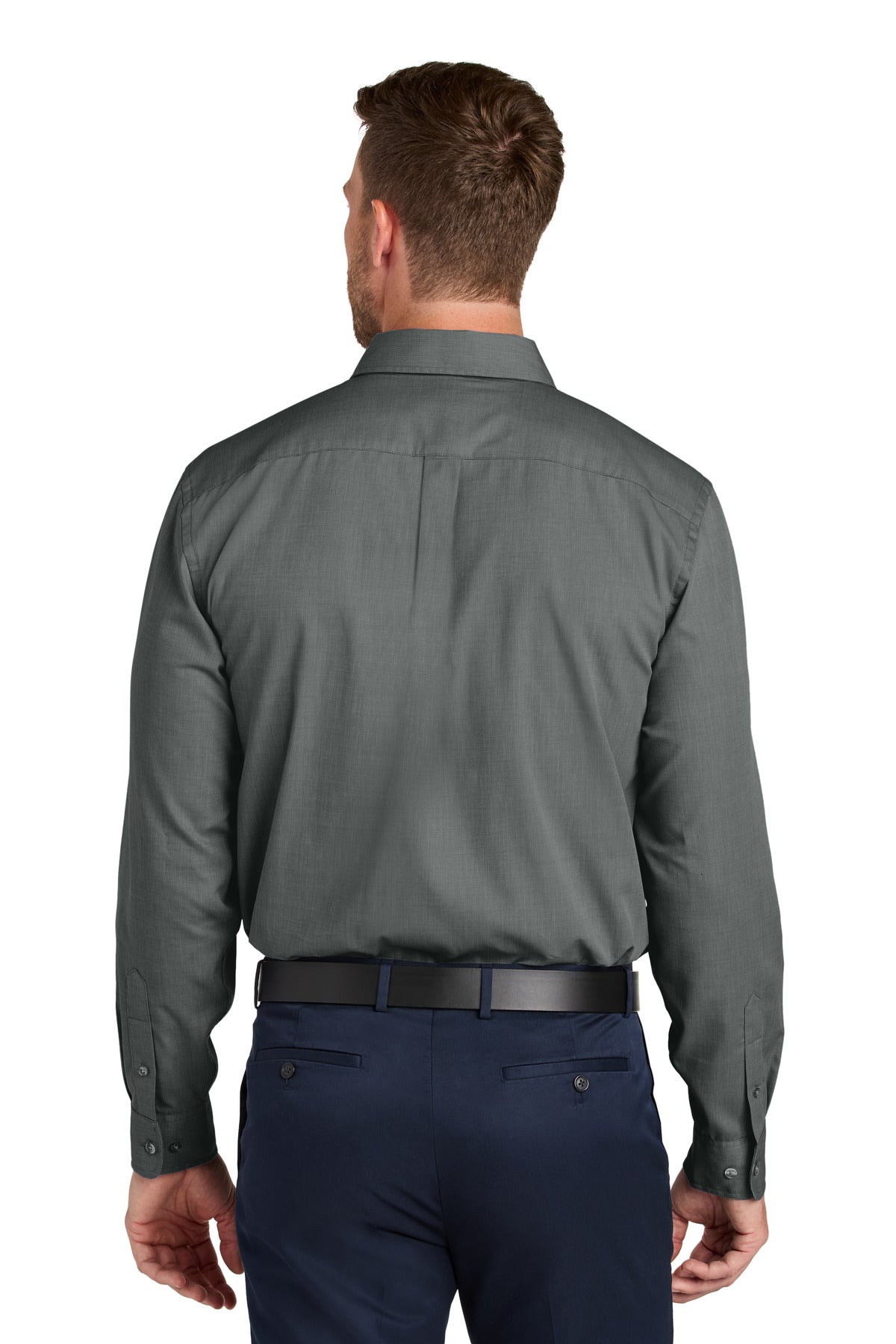 Custom Embroidered Port Authority Long Sleeve Nailhead Easy Care Shirt W816,Deep Black