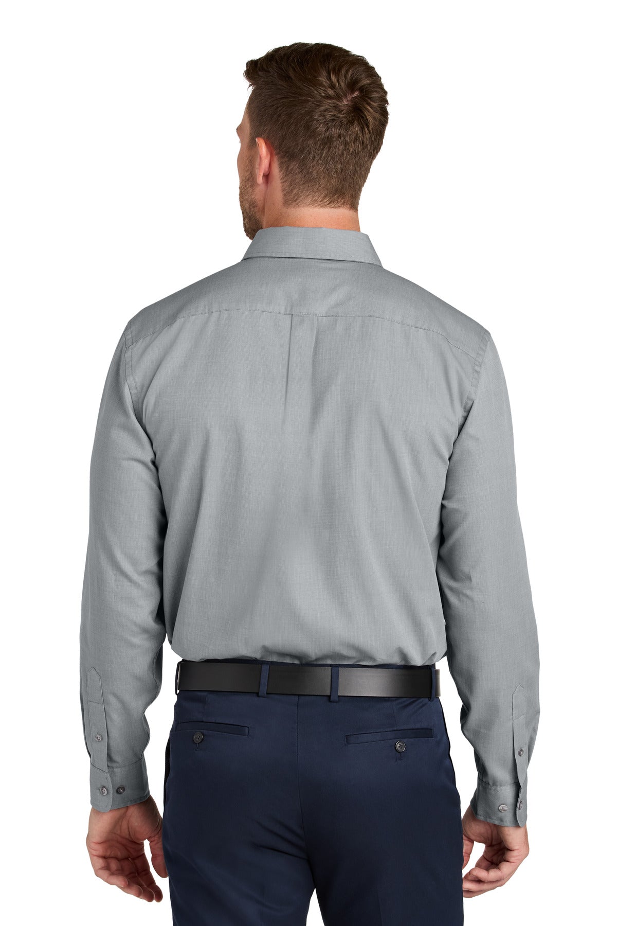 Custom Embroidered Port Authority Long Sleeve Nailhead Easy Care Shirt W816,Gusty Grey