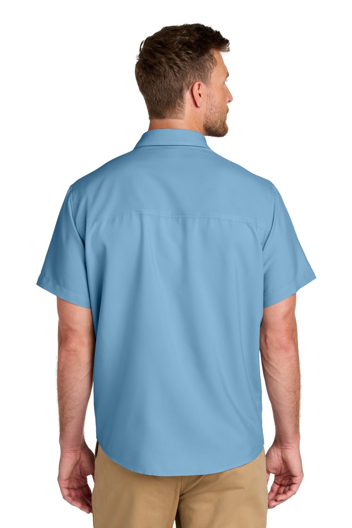 Custom Embroidered Port Authority Short Sleeve UV Dockside Shirt W963,Carolina Blue