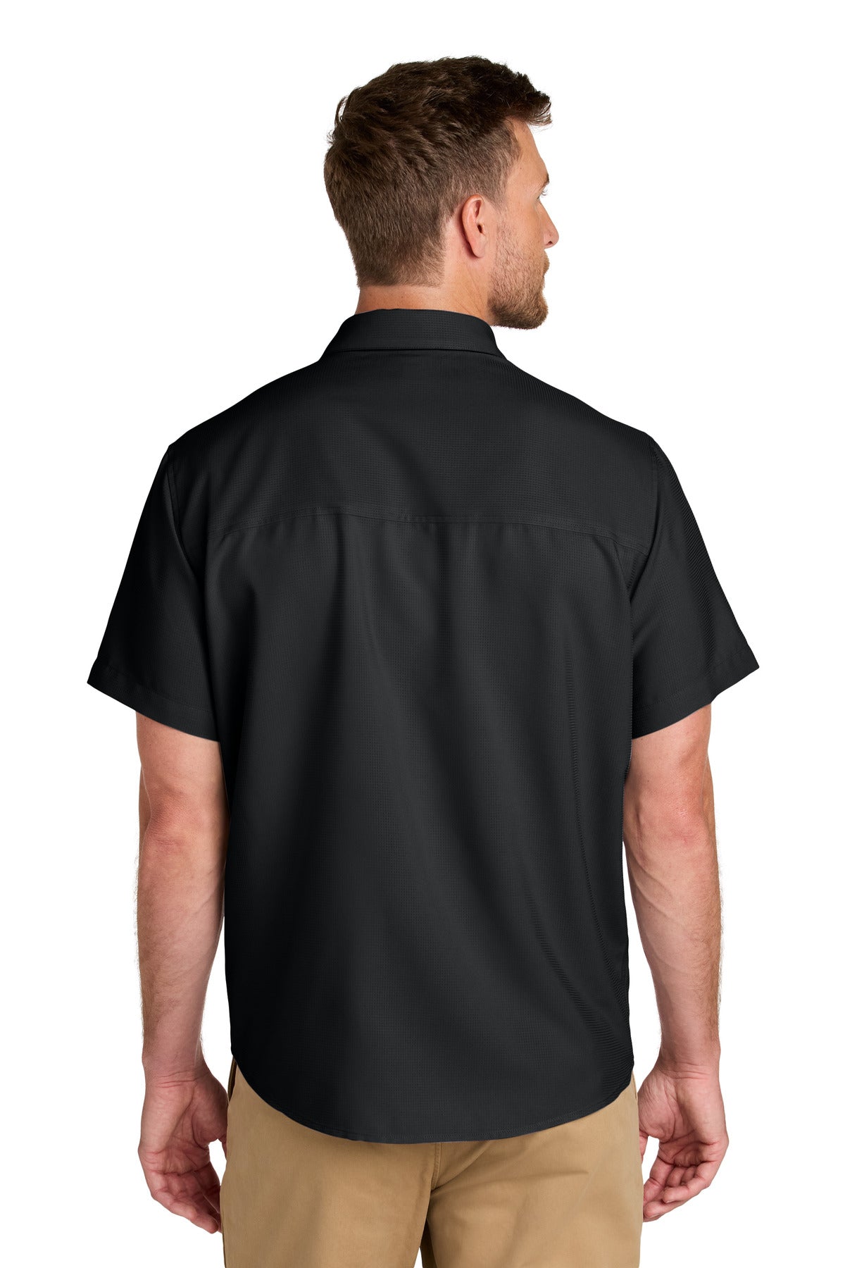Custom Embroidered Port Authority Short Sleeve UV Dockside Shirt W963,Deep Black