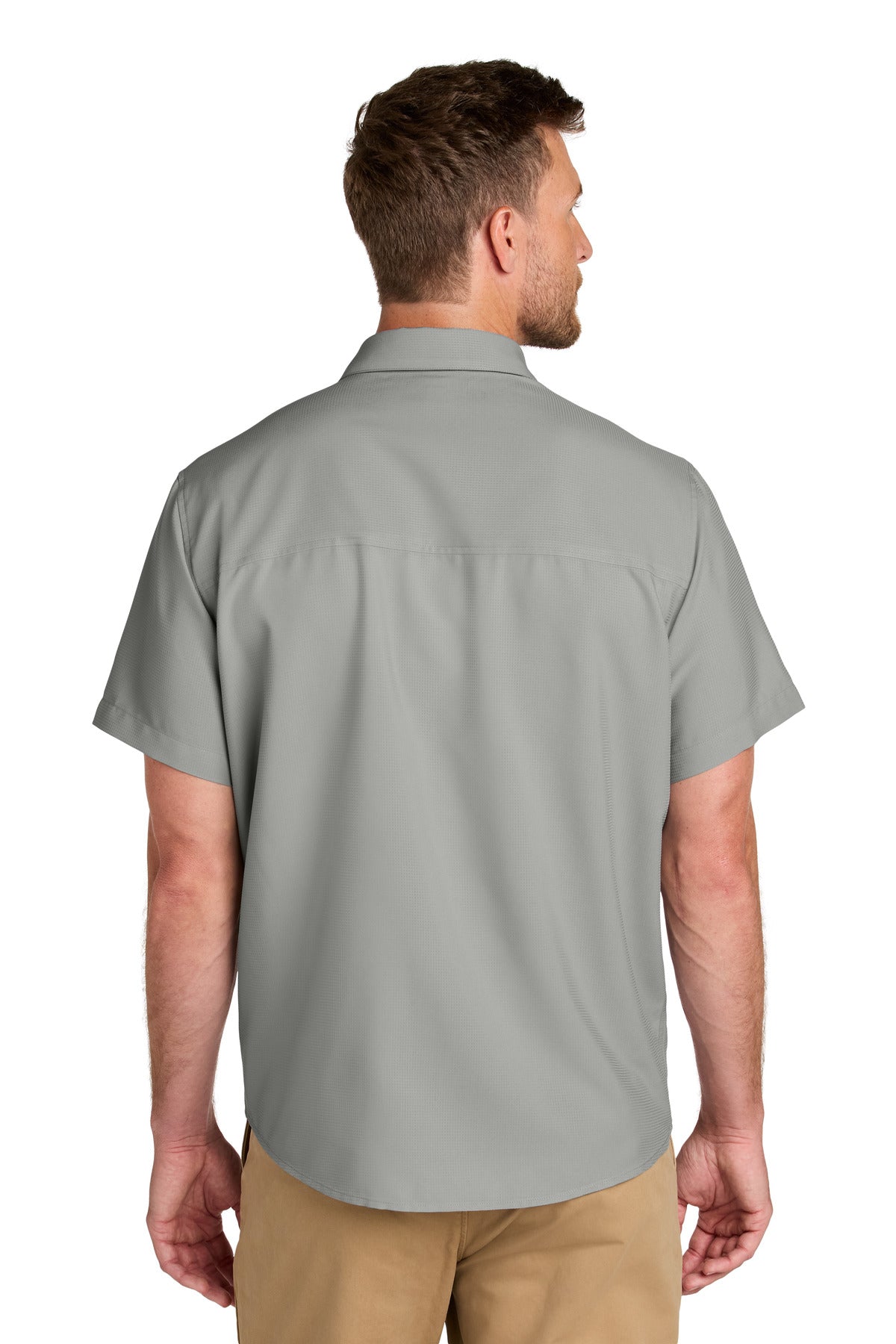 Custom Embroidered Port Authority Short Sleeve UV Dockside Shirt W963,Gusty Grey
