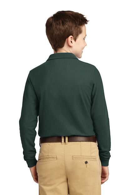 Custom Embroidered Port Authority Youth Long Sleeve Silk Touch Polo.  Y500LS,Dark Green