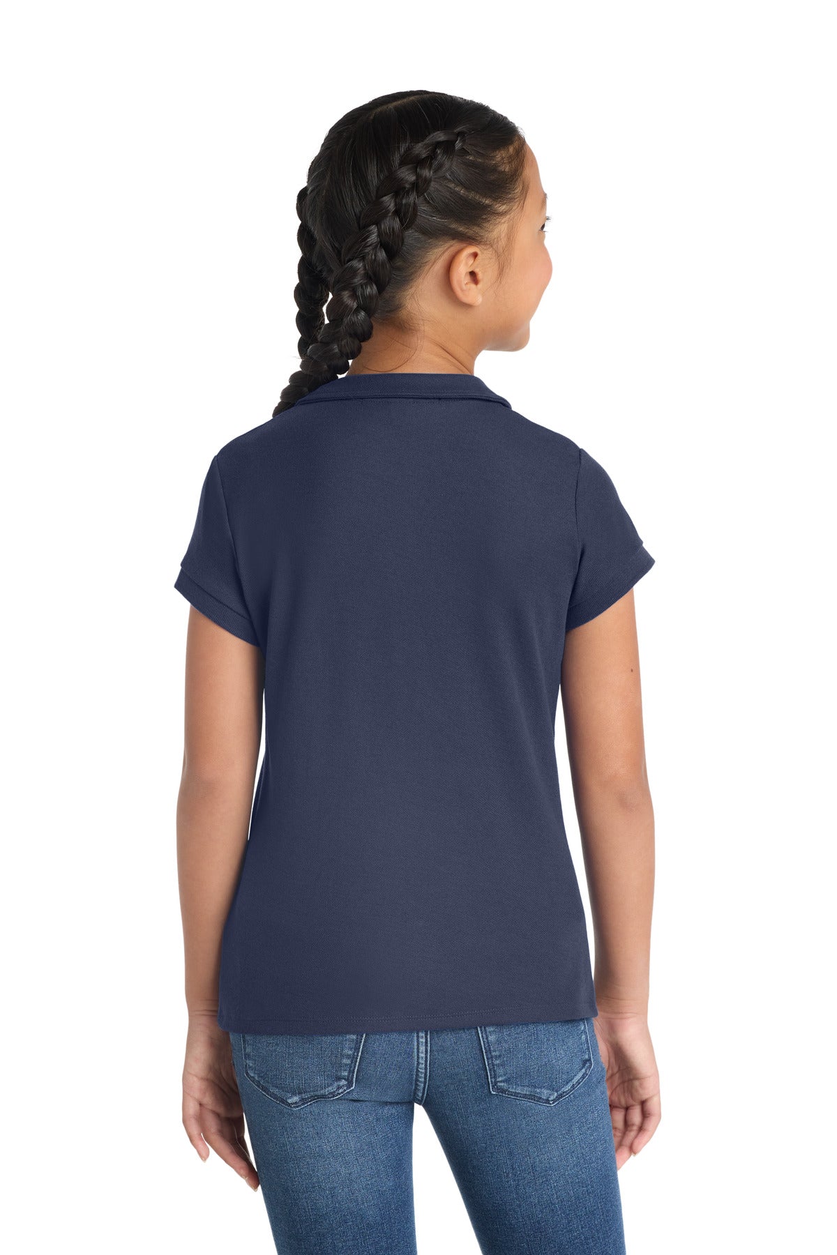 Custom Embroidered Port Authority Girls Silk Touch Peter Pan Collar Polo. YG503,Navy