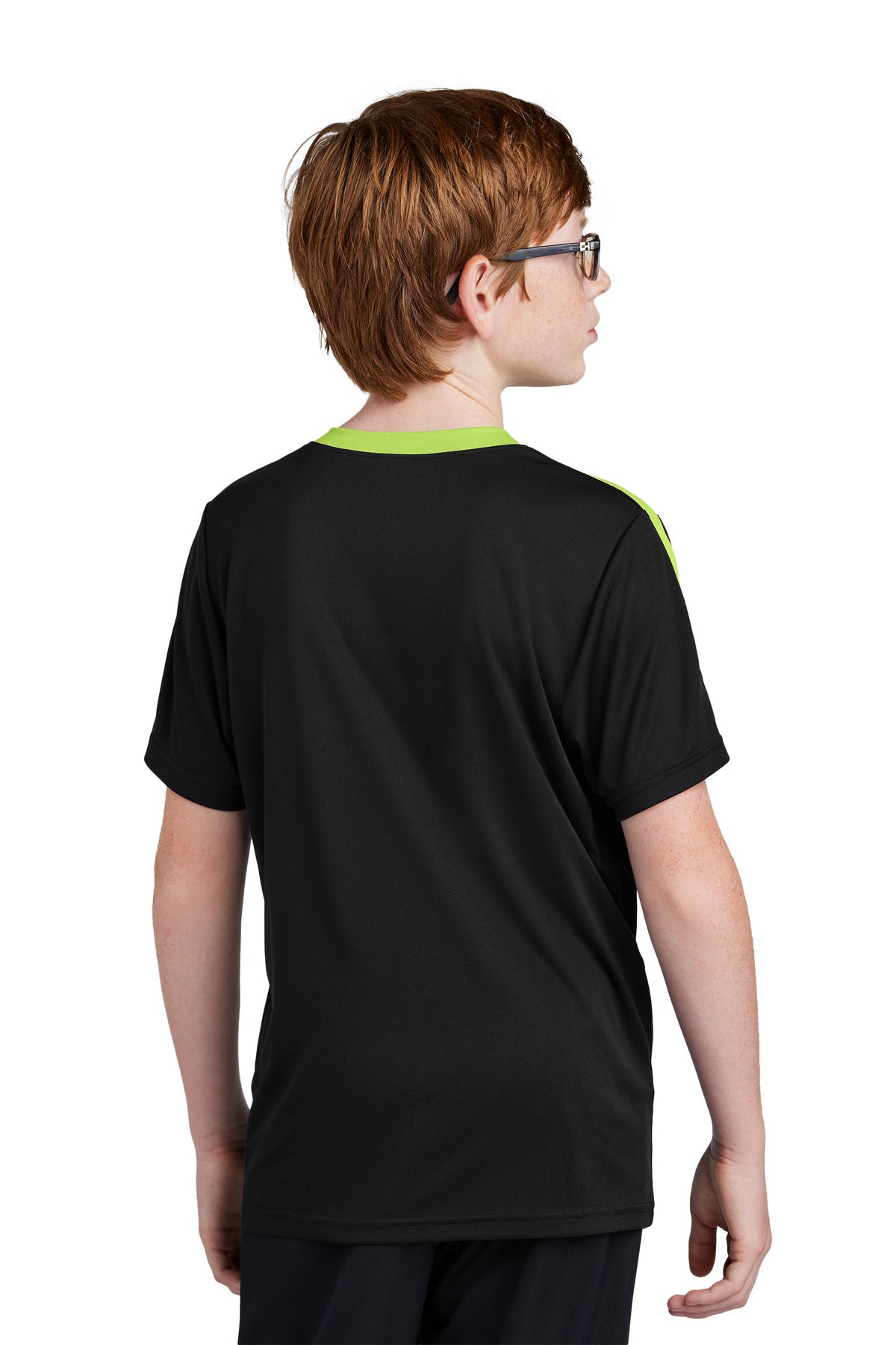 Custom Embroidered Sport-Tek Youth Competitor United Crew YST100,Black/ Lime Shock