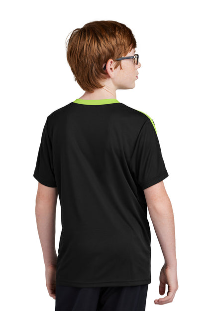 Custom Embroidered Sport-Tek Youth Competitor United Crew YST100,Black/ Lime Shock