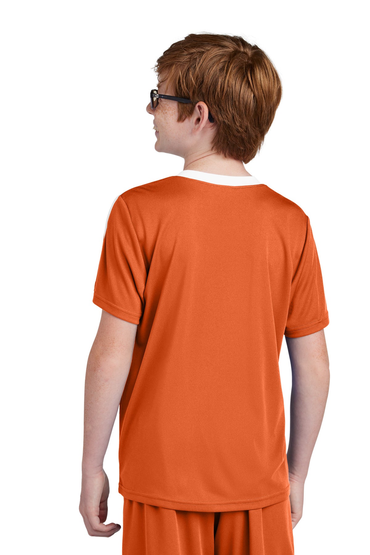 Custom Embroidered Sport-Tek Youth Competitor United Crew YST100,Deep Orange/ White