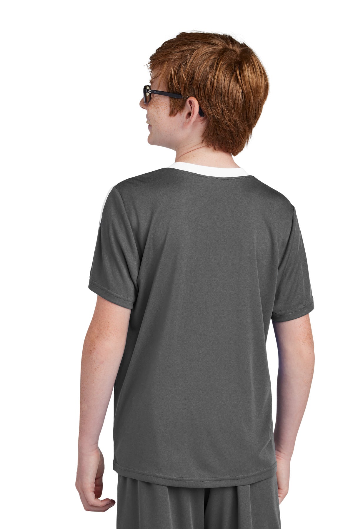 Custom Embroidered Sport-Tek Youth Competitor United Crew YST100,Iron Grey/ White