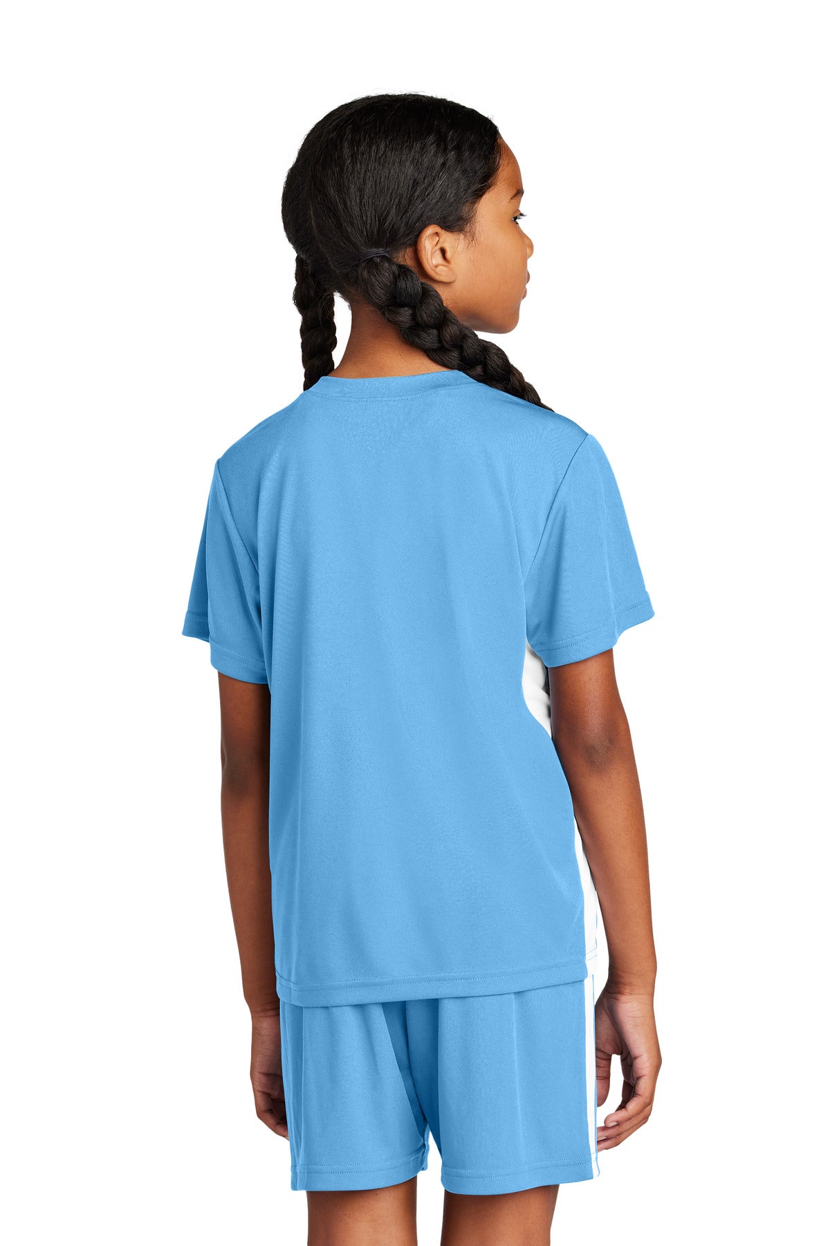 Custom Embroidered Sport-Tek Youth Competitor United V-Neck YST101,Carolina Blue/ White
