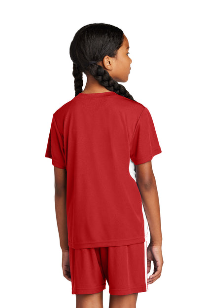 Custom Embroidered Sport-Tek Youth Competitor United V-Neck YST101,Deep Red/ White