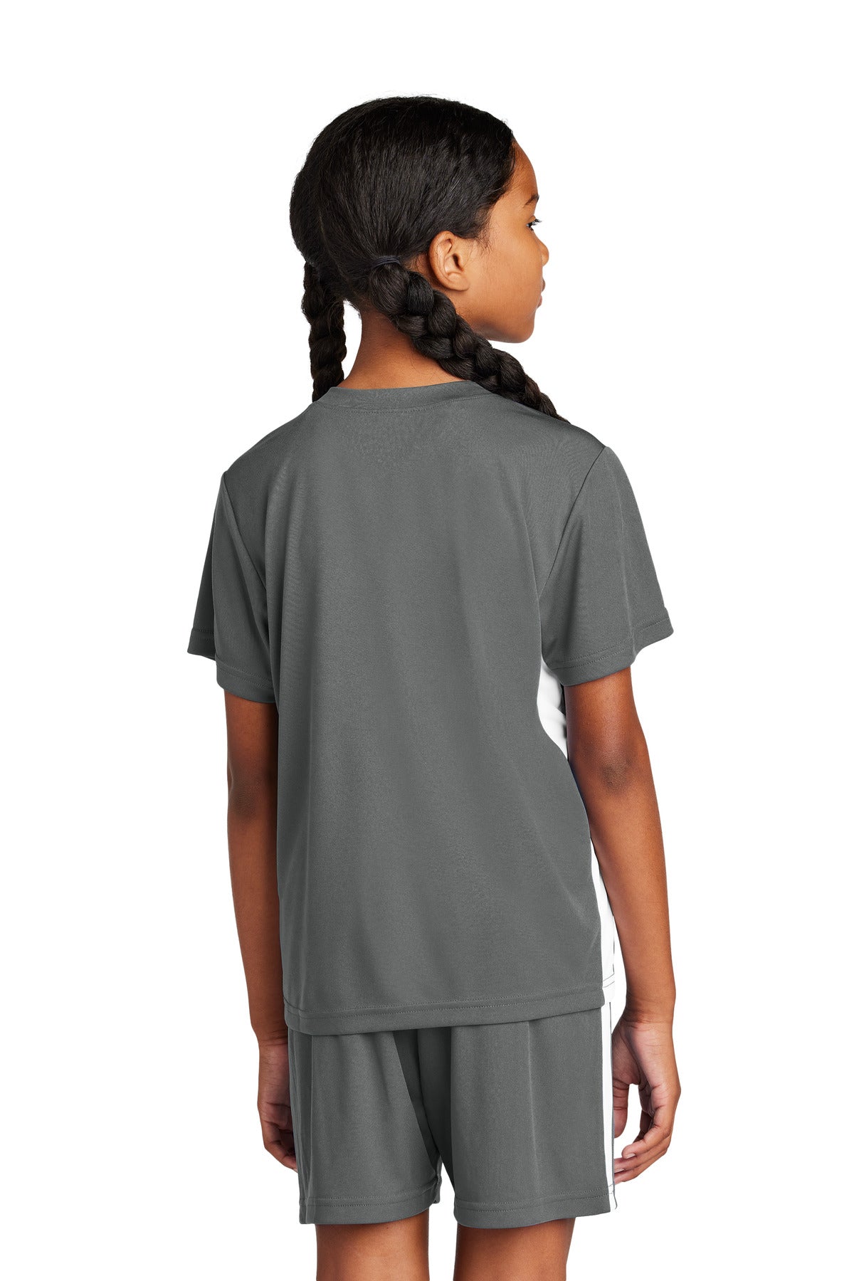 Custom Embroidered Sport-Tek Youth Competitor United V-Neck YST101,Iron Grey/ White