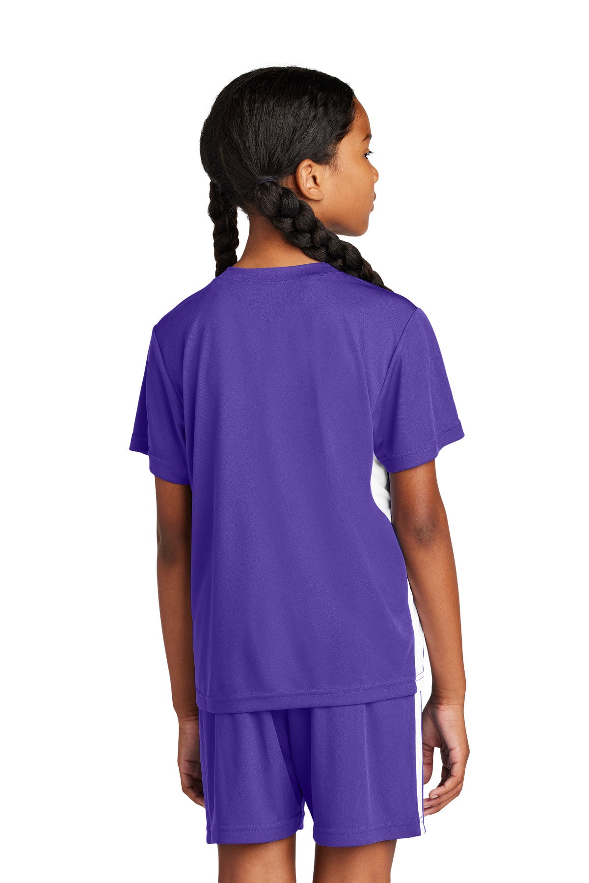 Custom Embroidered Sport-Tek Youth Competitor United V-Neck YST101,Purple/ White