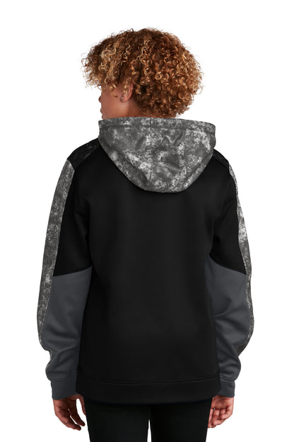 Custom Embroidered Sport-Tek Youth Sport-Wick Mineral Freeze Fleece Colorblock Hooded Pullover. YST231,Black/ Black