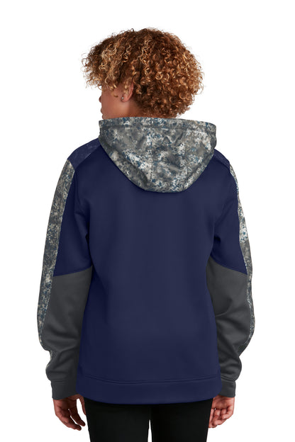 Custom Embroidered Sport-Tek Youth Sport-Wick Mineral Freeze Fleece Colorblock Hooded Pullover. YST231,True Navy/ Navy