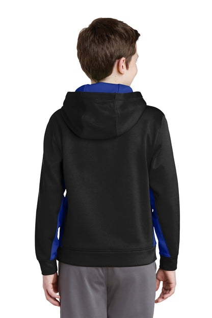 Custom Embroidered Sport-Tek Youth Sport-Wick Fleece Colorblock Hooded Pullover.  YST235,Black/ True Royal