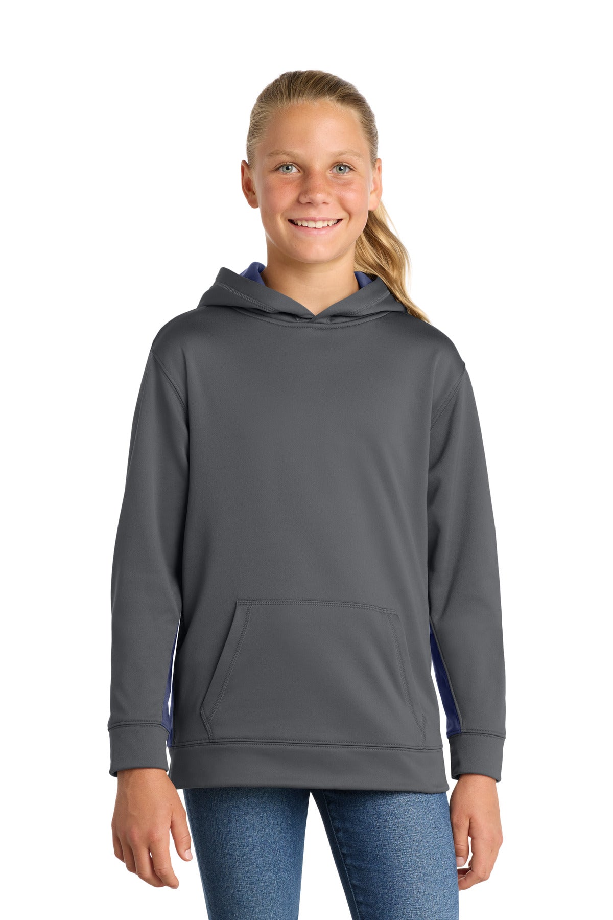 Custom Embroidered Sport-Tek Sweatshirts/Fleece in Dark Smoke Grey/ Navy