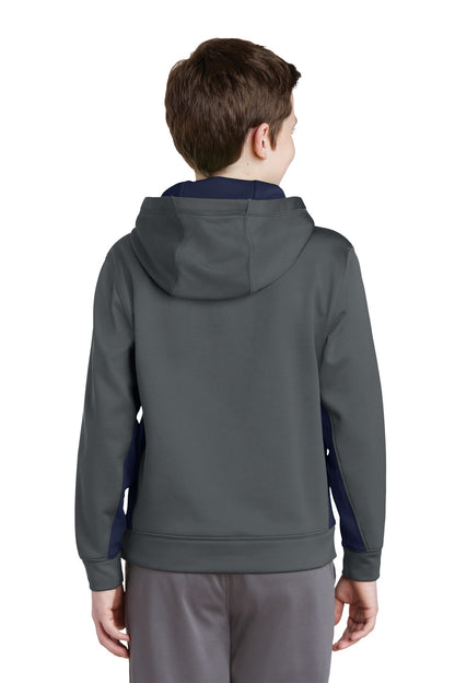 Custom Embroidered Sport-Tek Youth Sport-Wick Fleece Colorblock Hooded Pullover.  YST235,Dark Smoke Grey/ Navy