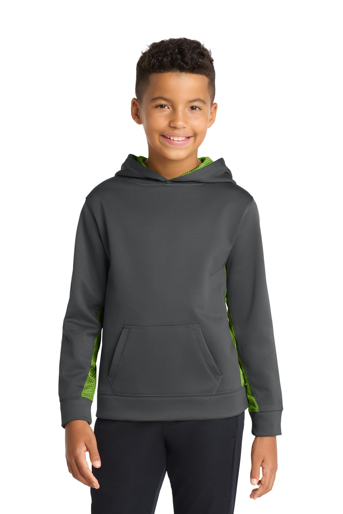 Custom Embroidered Sport-Tek Sweatshirts/Fleece in Dark Smoke Grey/ Lime Shock