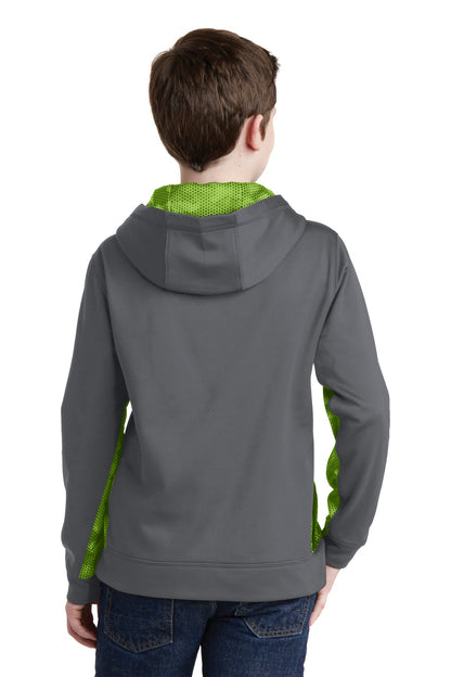 Custom Embroidered Sport-Tek Youth Sport-Wick CamoHex Fleece Colorblock Hooded Pullover.  YST239,Dark Smoke Grey/ Lime Shock