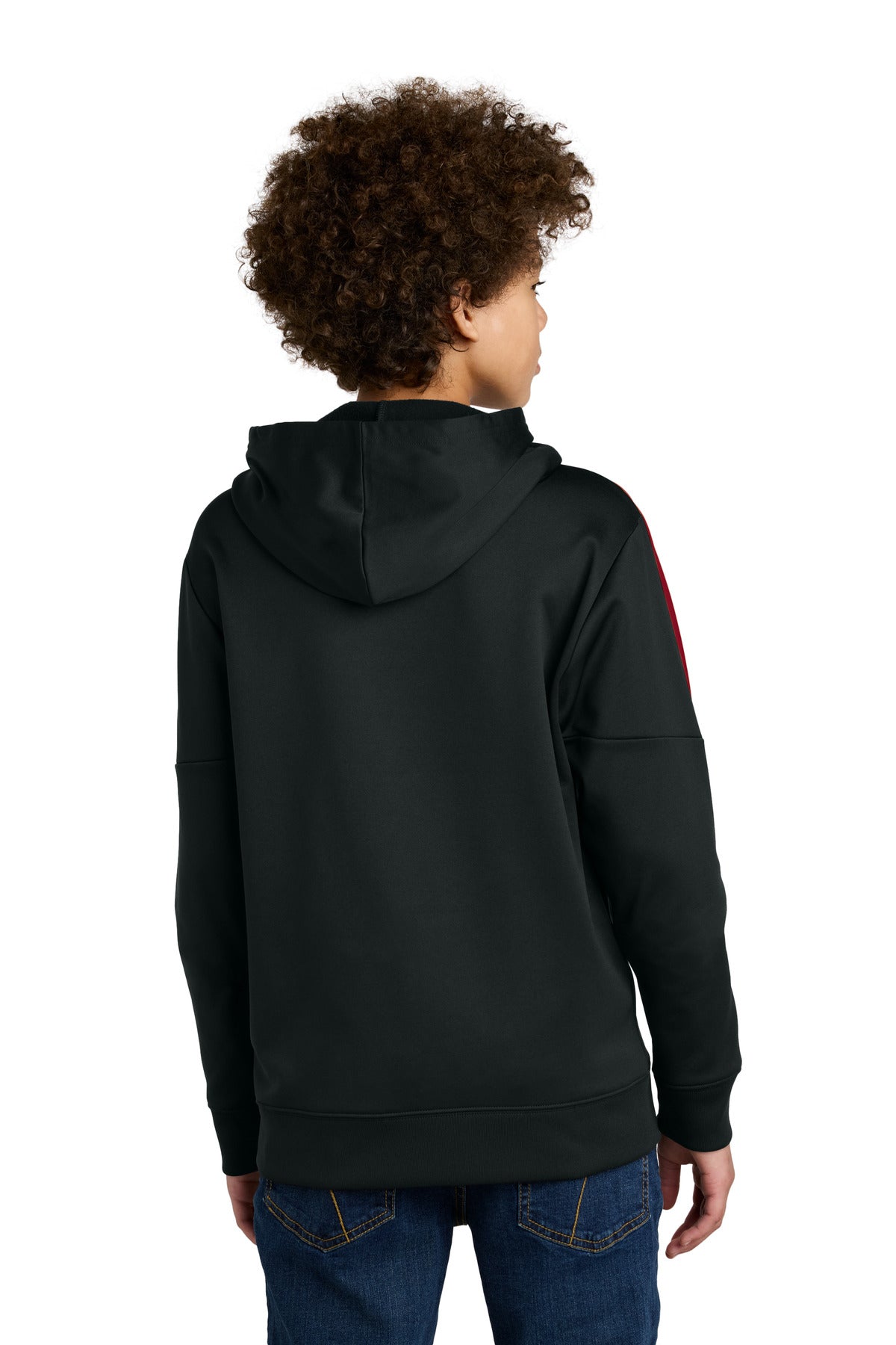 Custom Embroidered Sport-Tek Youth Sport-Wick Fleece United Pullover Hoodie YST255,Black/ Deep Red