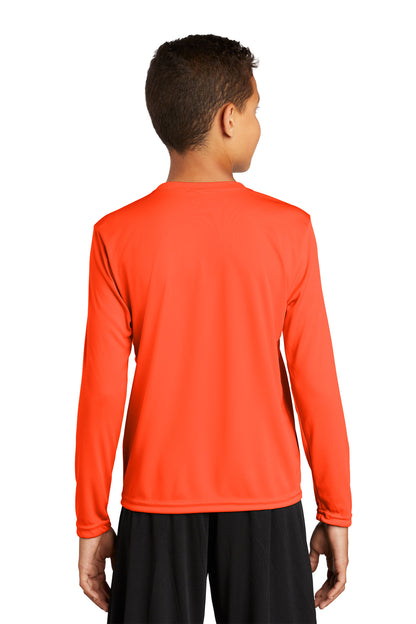 Custom Embroidered Sport-Tek Youth Long Sleeve PosiCharge Competitor Tee. YST350LS,Neon Orange