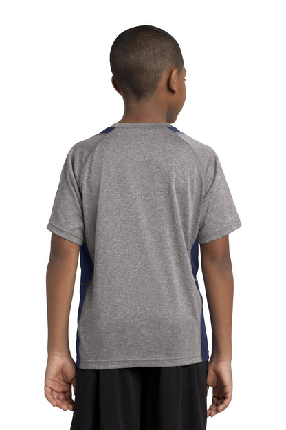 Custom Embroidered Sport-Tek Youth Heather Colorblock Contender Tee. YST361,Vintage Heather/ True Navy