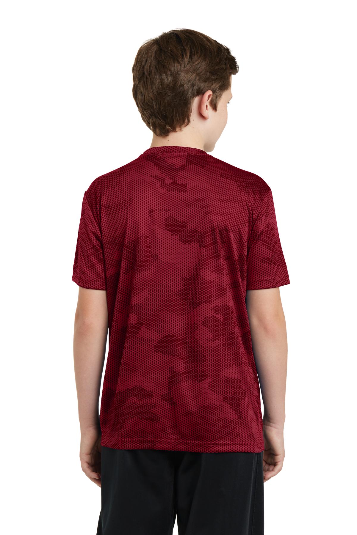 Custom Embroidered Sport-Tek Youth CamoHex Tee. YST370,Deep Red