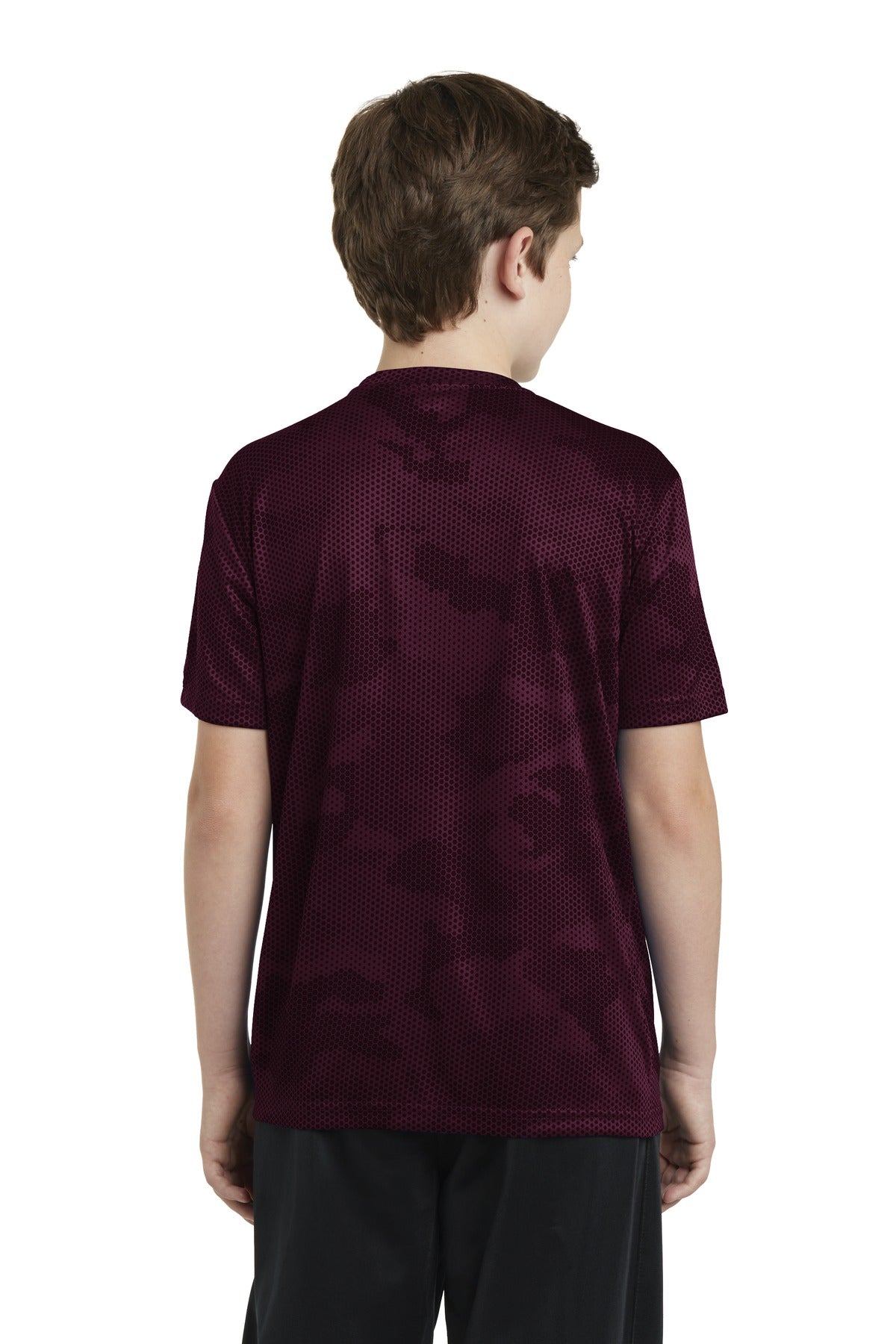 Custom Embroidered Sport-Tek Youth CamoHex Tee. YST370,Maroon