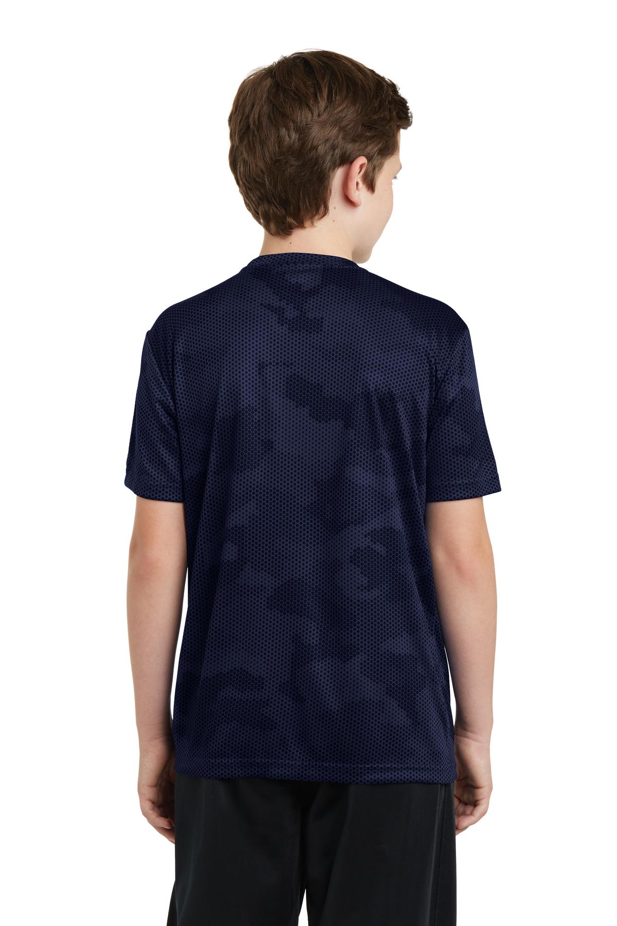 Custom Embroidered Sport-Tek Youth CamoHex Tee. YST370,True Navy