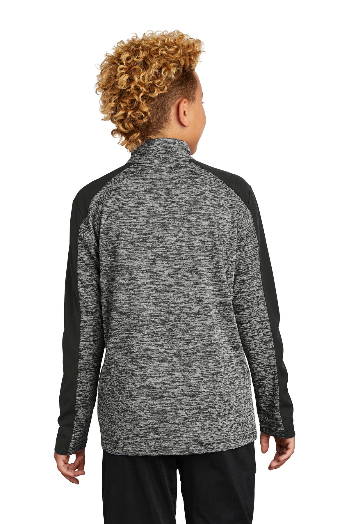 Custom Embroidered Sport-Tek  Youth PosiCharge  Electric Heather Colorblock 1/4-Zip Pullover. YST397,Black Electric/ Black