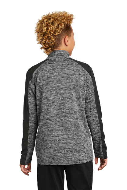 Custom Embroidered Sport-Tek  Youth PosiCharge  Electric Heather Colorblock 1/4-Zip Pullover. YST397,Black Electric/ Black