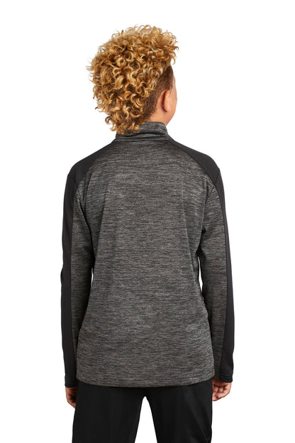 Custom Embroidered Sport-Tek  Youth PosiCharge  Electric Heather Colorblock 1/4-Zip Pullover. YST397,Grey-Black Electric/ Black