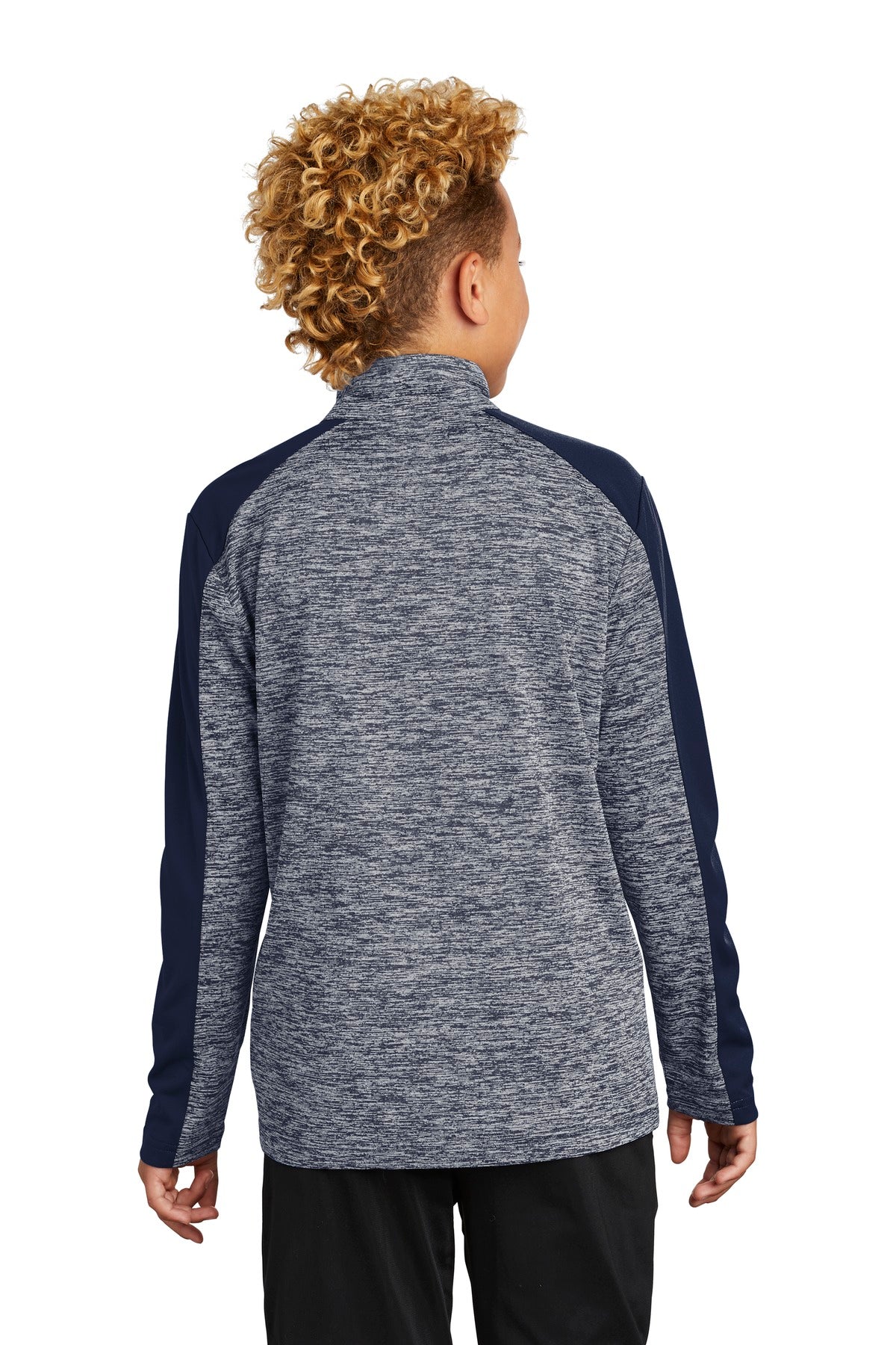 Custom Embroidered Sport-Tek  Youth PosiCharge  Electric Heather Colorblock 1/4-Zip Pullover. YST397,True Navy Electric/ True Navy