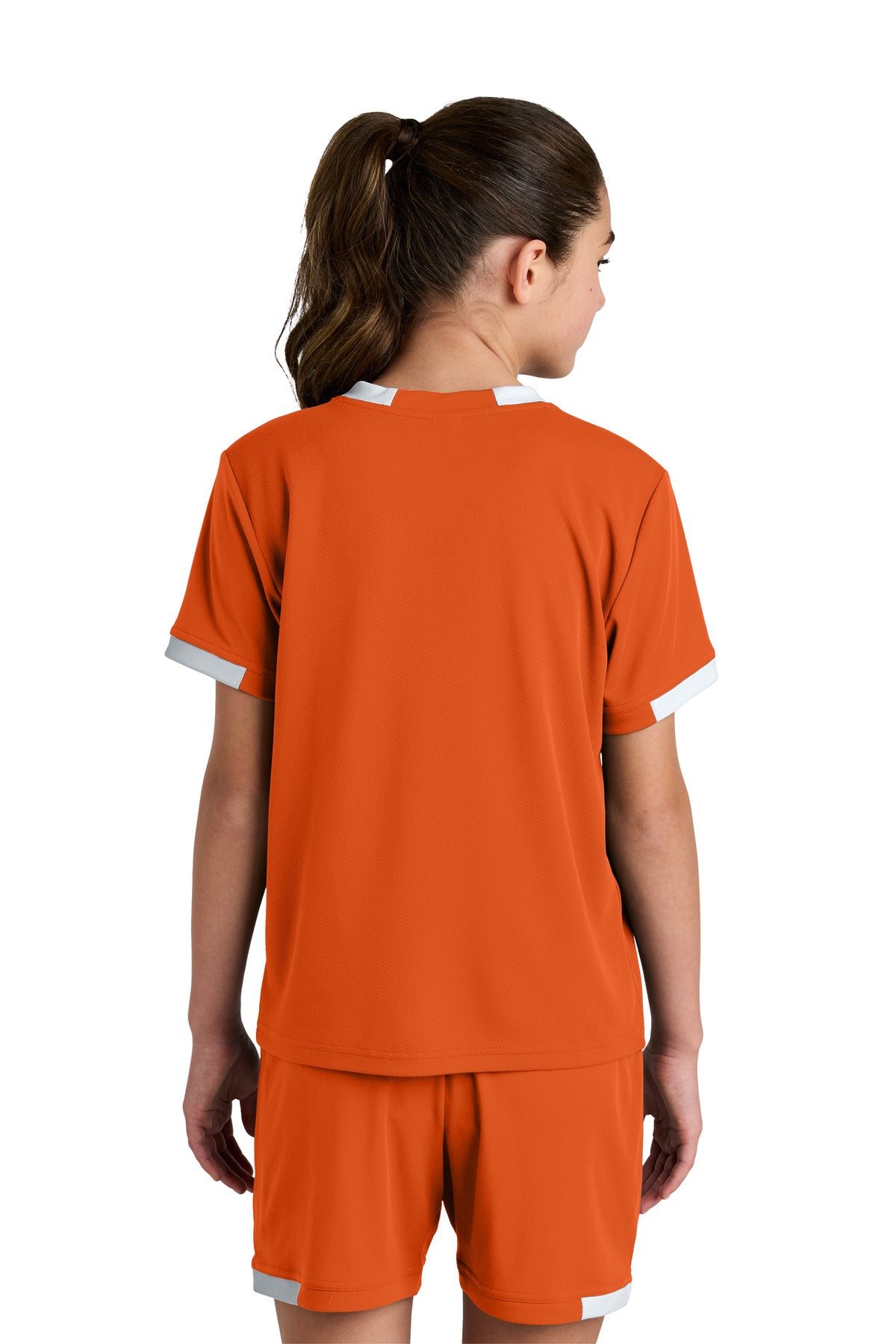 Custom Embroidered Sport-Tek Youth Club Short Sleeve Crew YST440,Deep Orange/ White