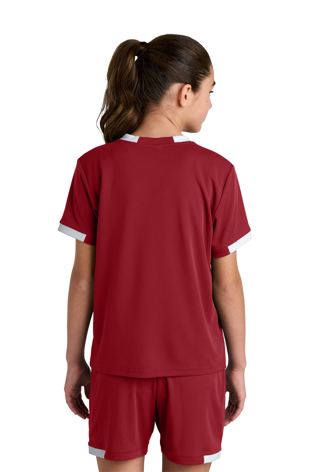 Custom Embroidered Sport-Tek Youth Club Short Sleeve Crew YST440,Deep Red/ White