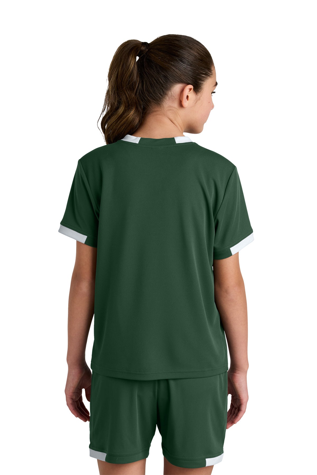 Custom Embroidered Sport-Tek Youth Club Short Sleeve Crew YST440,Forest Green/ White