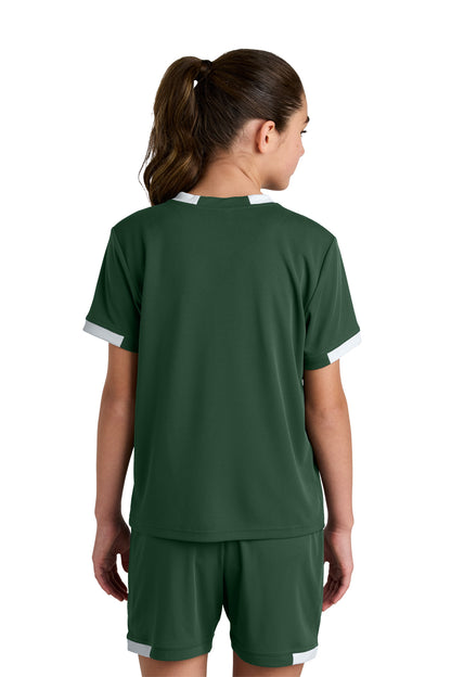 Custom Embroidered Sport-Tek Youth Club Short Sleeve Crew YST440,Forest Green/ White