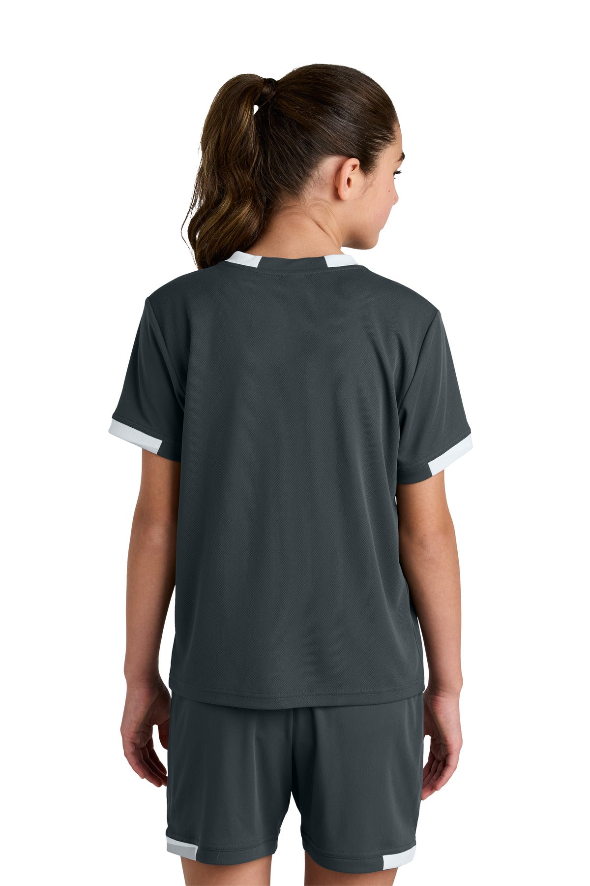 Custom Embroidered Sport-Tek Youth Club Short Sleeve Crew YST440,Iron Grey/ White