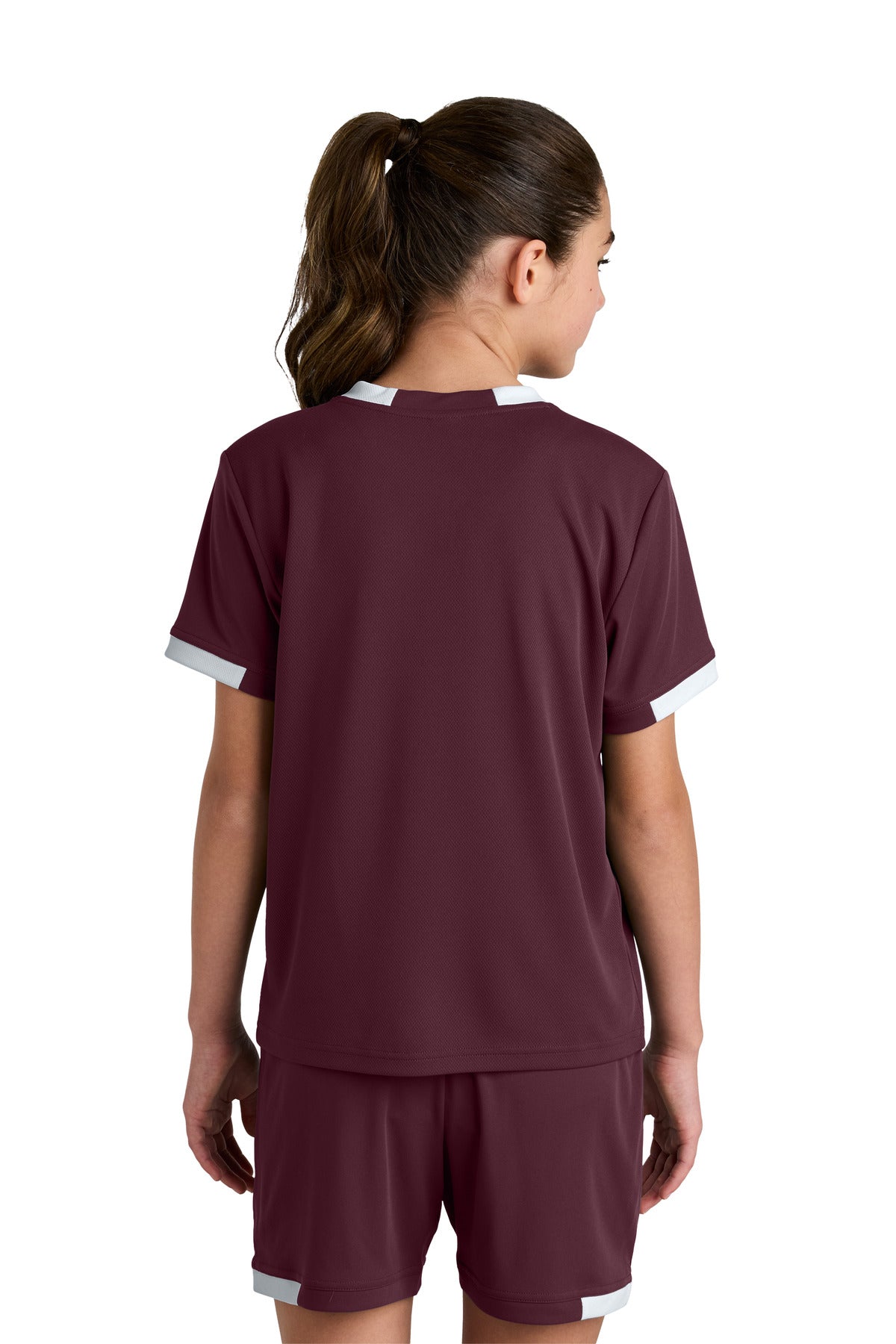 Custom Embroidered Sport-Tek Youth Club Short Sleeve Crew YST440,Maroon/ White