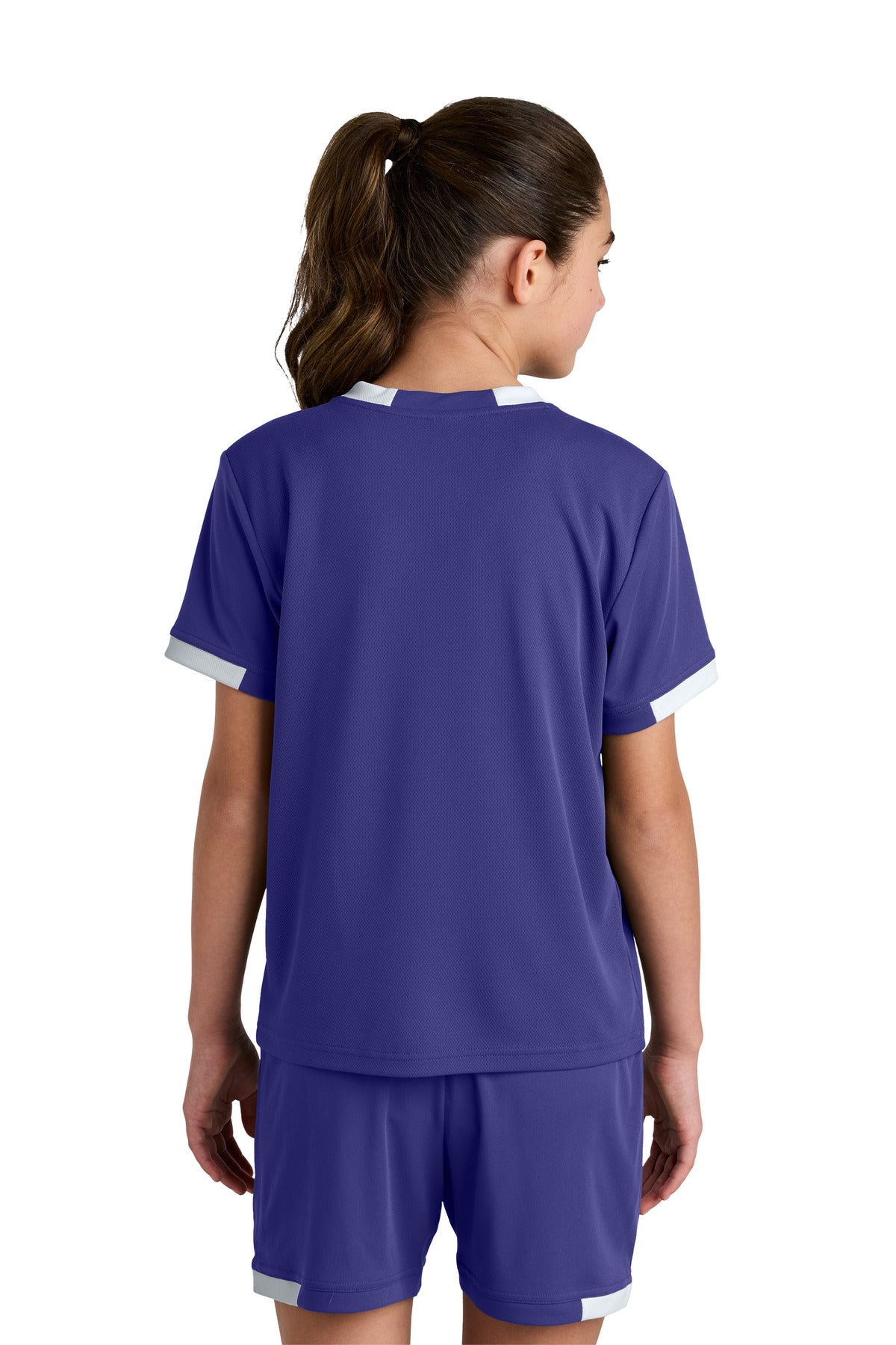 Custom Embroidered Sport-Tek Youth Club Short Sleeve Crew YST440,Purple/ White