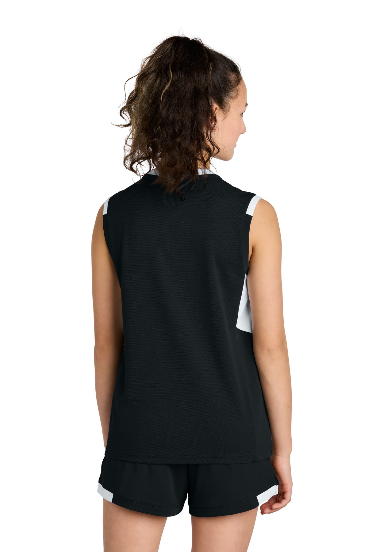 Custom Embroidered Sport-Tek Youth Club Sleeveless V-Neck YST441,Black/ White