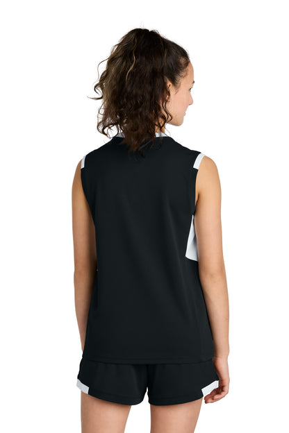 Custom Embroidered Sport-Tek Youth Club Sleeveless V-Neck YST441,Black/ White
