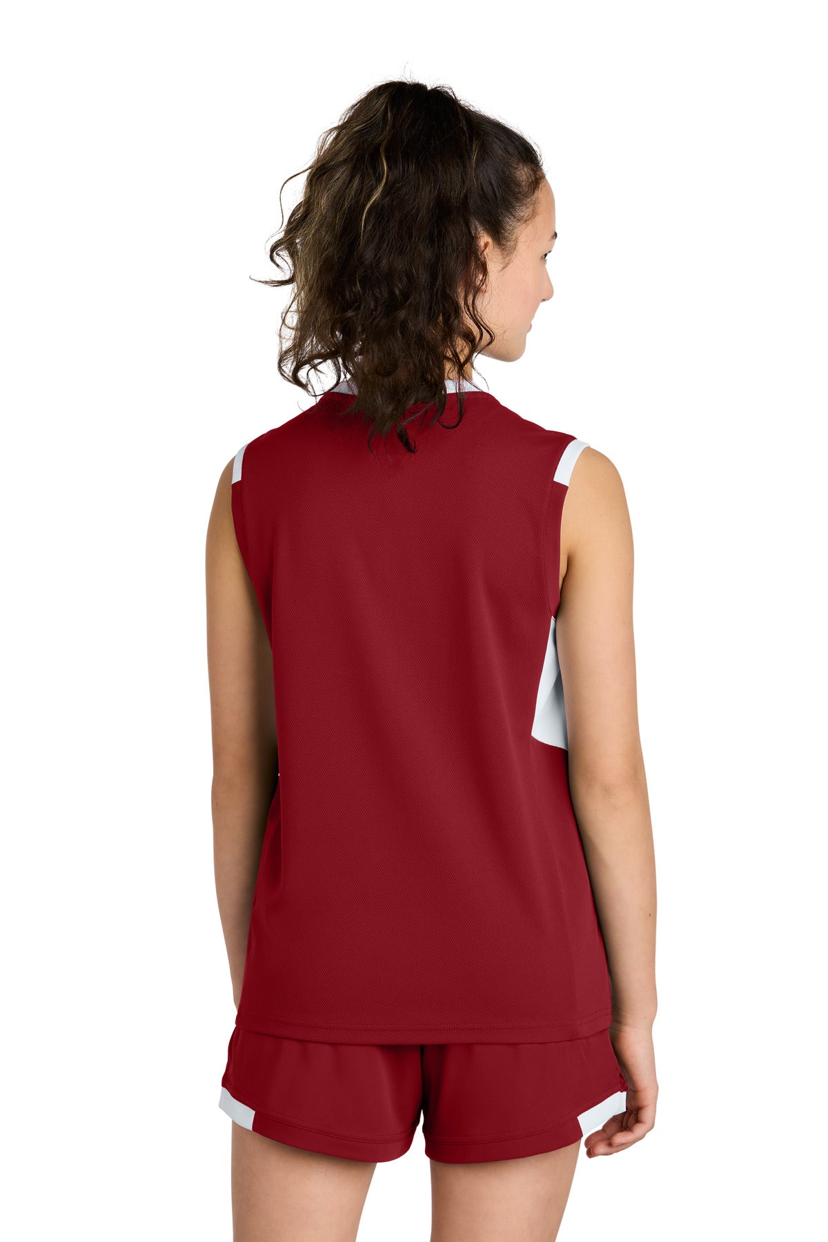 Custom Embroidered Sport-Tek Youth Club Sleeveless V-Neck YST441,Deep Red/ White