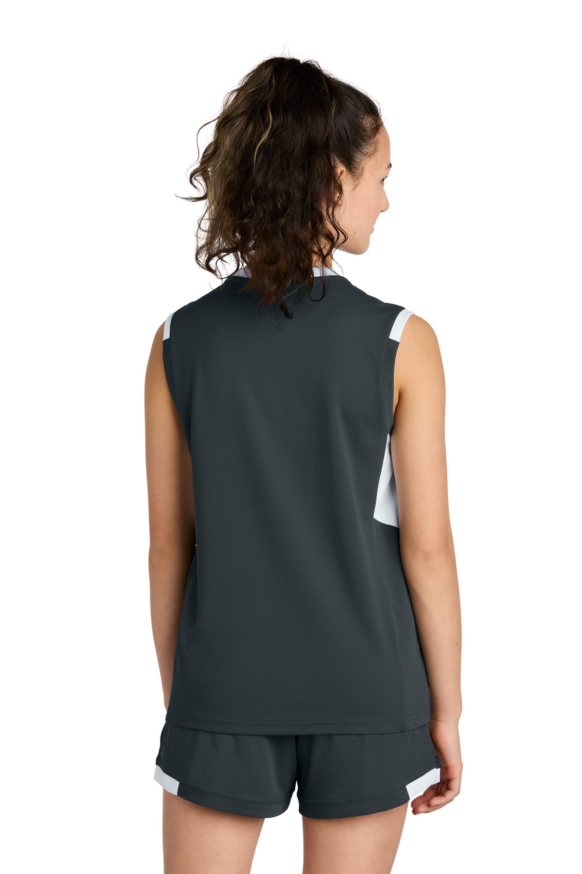 Custom Embroidered Sport-Tek Youth Club Sleeveless V-Neck YST441,Iron Grey/ White