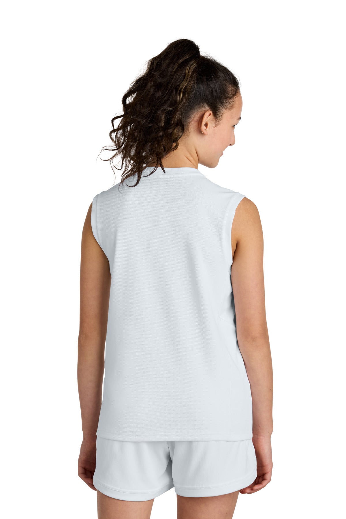 Custom Embroidered Sport-Tek Youth Club Sleeveless V-Neck YST441,White/ White
