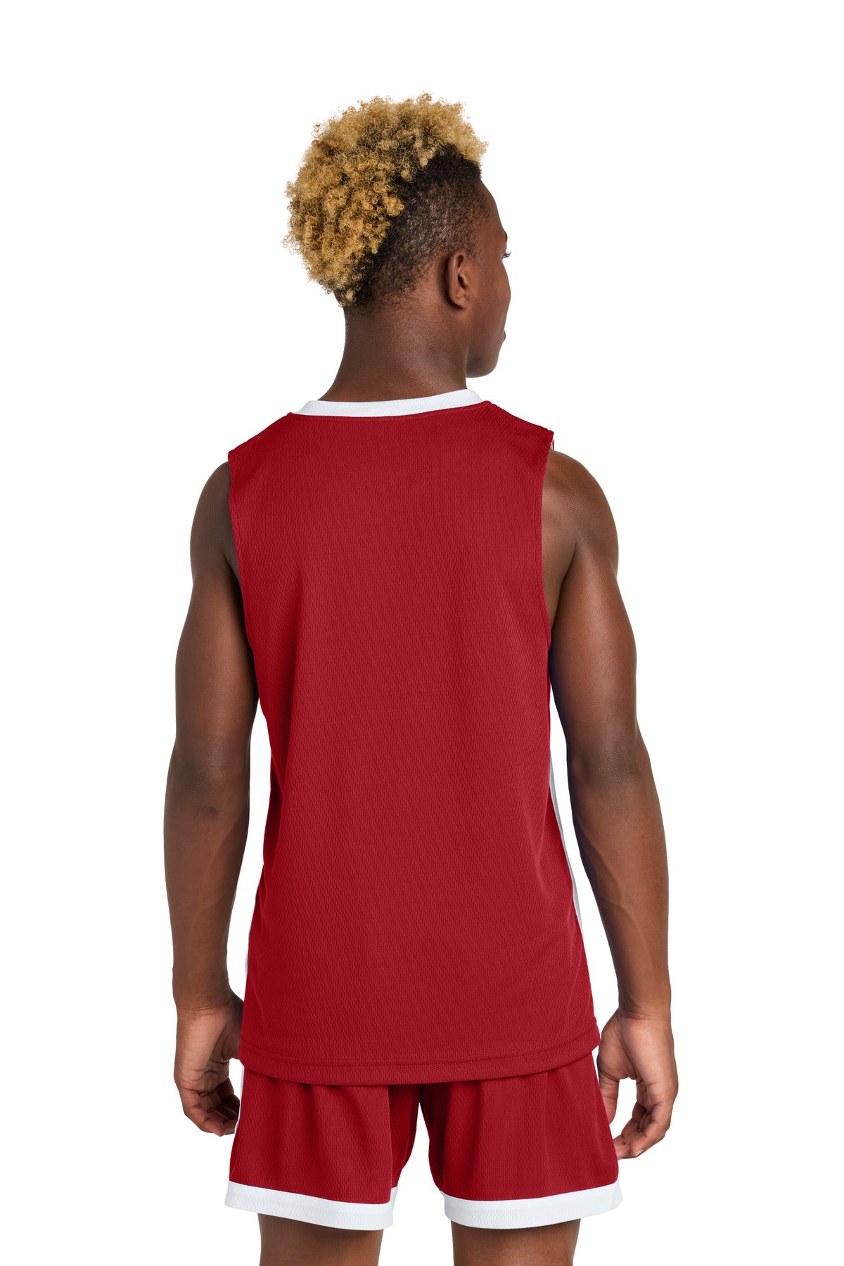 Custom Embroidered Sport-Tek Youth Rival Basketball Rev Jersey YST900,Deep Red/ White