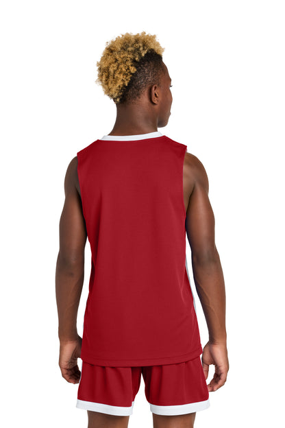 Custom Embroidered Sport-Tek Youth Rival Basketball Rev Jersey YST900,Deep Red/ White