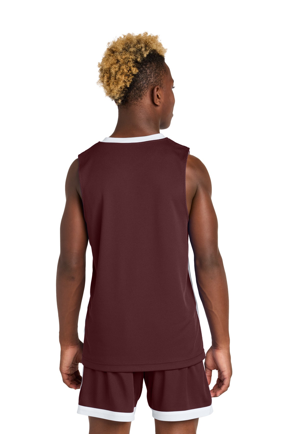 Custom Embroidered Sport-Tek Youth Rival Basketball Rev Jersey YST900,Maroon/ White