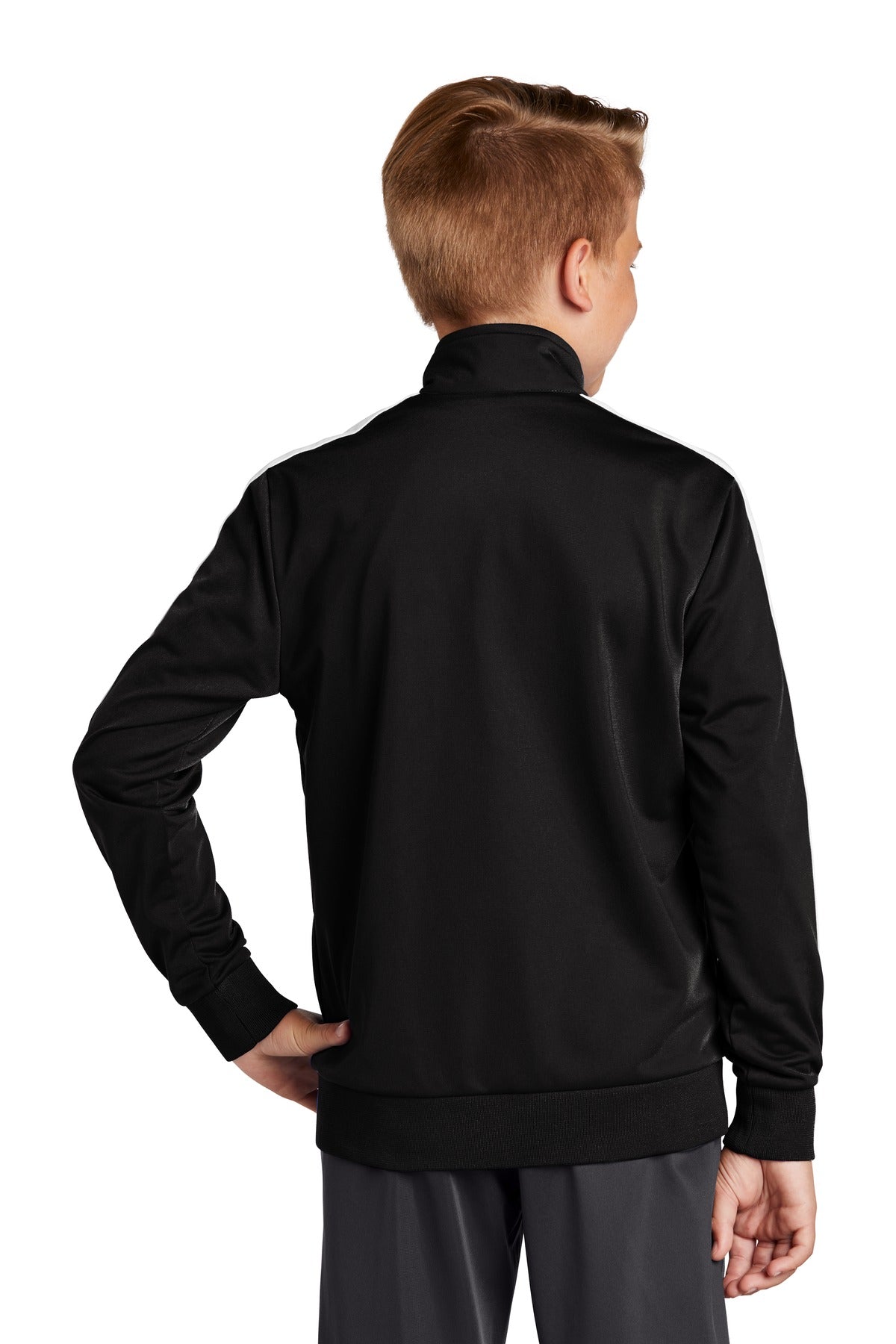 Custom Embroidered Sport-Tek  Youth Tricot Sleeve Stripe Track Jacket. YST94,Black/ White