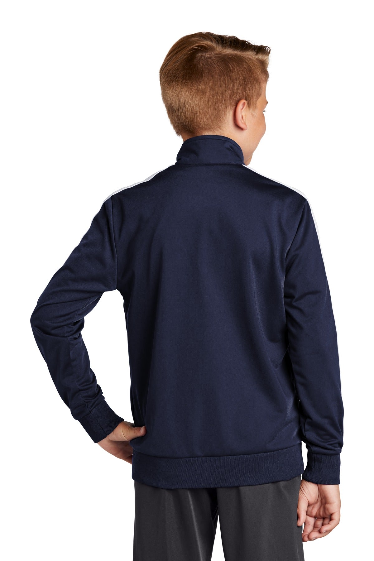 Custom Embroidered Sport-Tek  Youth Tricot Sleeve Stripe Track Jacket. YST94,True Navy/ White